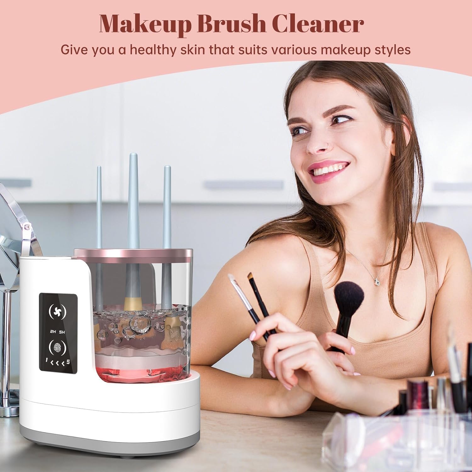 Beauty Home Makeup - Mesin Pembersih Kuas Makeup Otomatis Berputar,